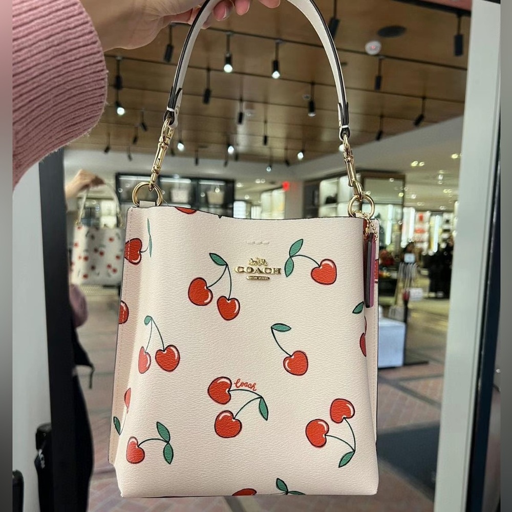 NWT COACH Mollie Bucket 22 With Heart Cherry Print Xbody Messenger CF422